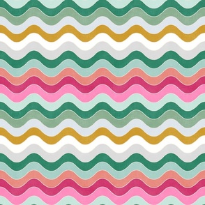 Groovy Waves (coral - raspberry - pink sorbet - mustard - mint - emerald - silver))