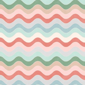 Groovy Waves (jade - malibu - mint - coral - pastel peach - beige) 12"