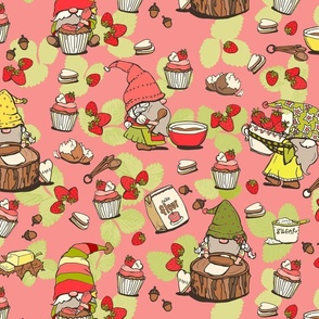 Strawberry Cupcake Baking Gnomes on Pink