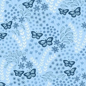 Ditsy Butterfly Floral - blue