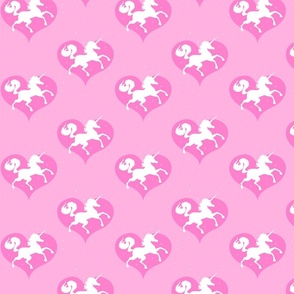 Unicorn Silhouettes on Hearts - Pink