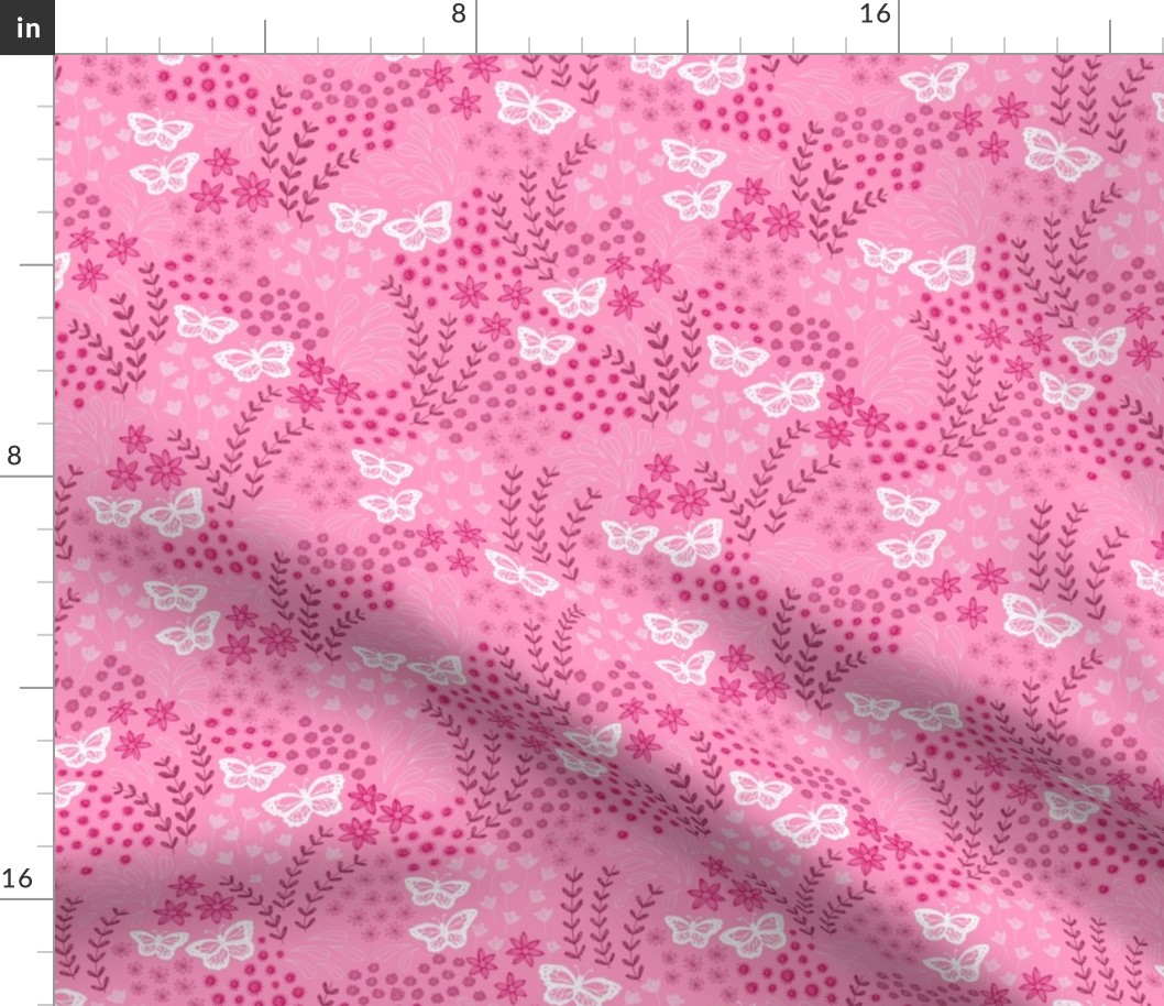 Ditsy Butterfly Floral - bright pink