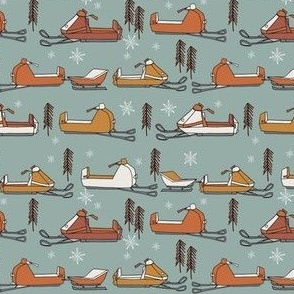 vintage snowmobiles fabric - winter holiday snow fabric