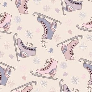pastel ice skates fabric - retro ice skating fabric, winter girls fabric