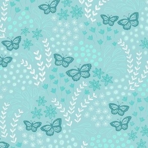 Ditsy Butterfly Floral - turquoise