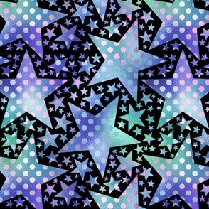 Shiny polka dot stars on a black background