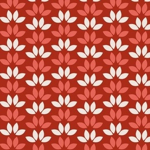 Medium scale Folk Art leaves white and red for modern geometric projects, kids apparel, childrens' decor, bold and jazzy wallpaper and bed linen Mid Century Scandi inspired Mod Leaves in Bold Red and Off White: suitable for home decor items, accessories a