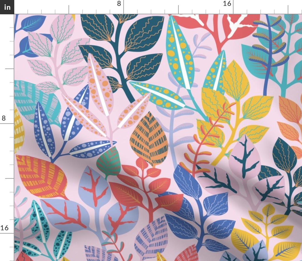 Tropical Jungle Leaves | Carnival | on Pink | SC
