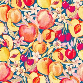 Retro Summer Cherries, Peaches and Apricots