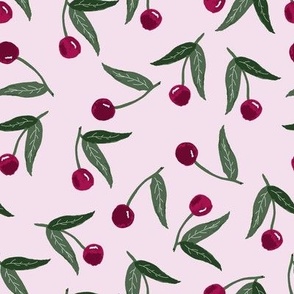 385 - Burgundy Watercolour  Cherries: pale pink large scale for home decor, furnishings and accessories for kids apparel, children decor and wallpaper