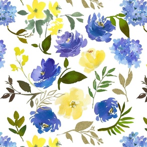 Blue and Yellow Floral Watercolor