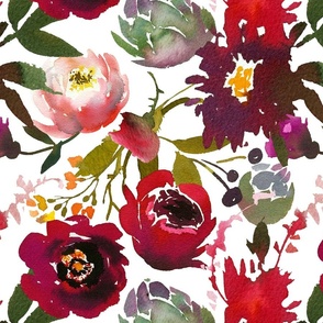 Red and Green Floral Watercolor