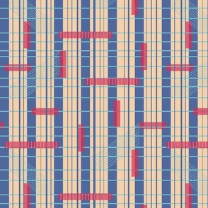 Stripes in beige and blue with red