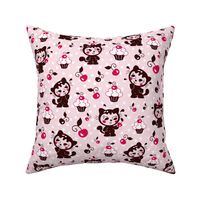 cartoon cherry kitty - light pink polka dots