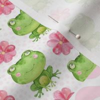 Bigger Scale Patchwork 6" Squares Sweet Green Frogs and Pink Flowers for Cheater Quilt or Blanket