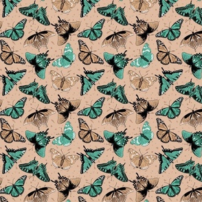 Spoonflower Fabric - Colourful Insects Parade Vintage Butterflies Butterfly  Retro Children Printed on Satin Fabric by the Yard - Sewing Lining Apparel