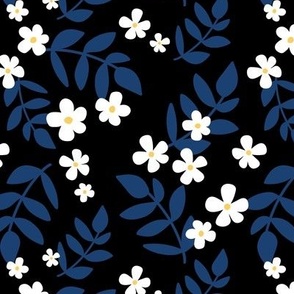 Sweet summer garden daisies and leaves bright kids design midnight blue navy black white