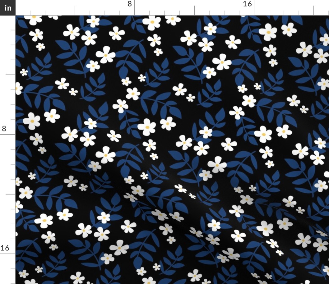 Sweet summer garden daisies and leaves bright kids design midnight blue navy black white