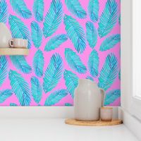neon blue pink palm leaf pattern small