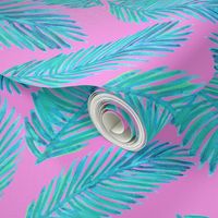neon blue pink palm leaf pattern small