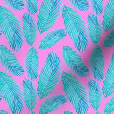 neon blue pink palm leaf pattern small