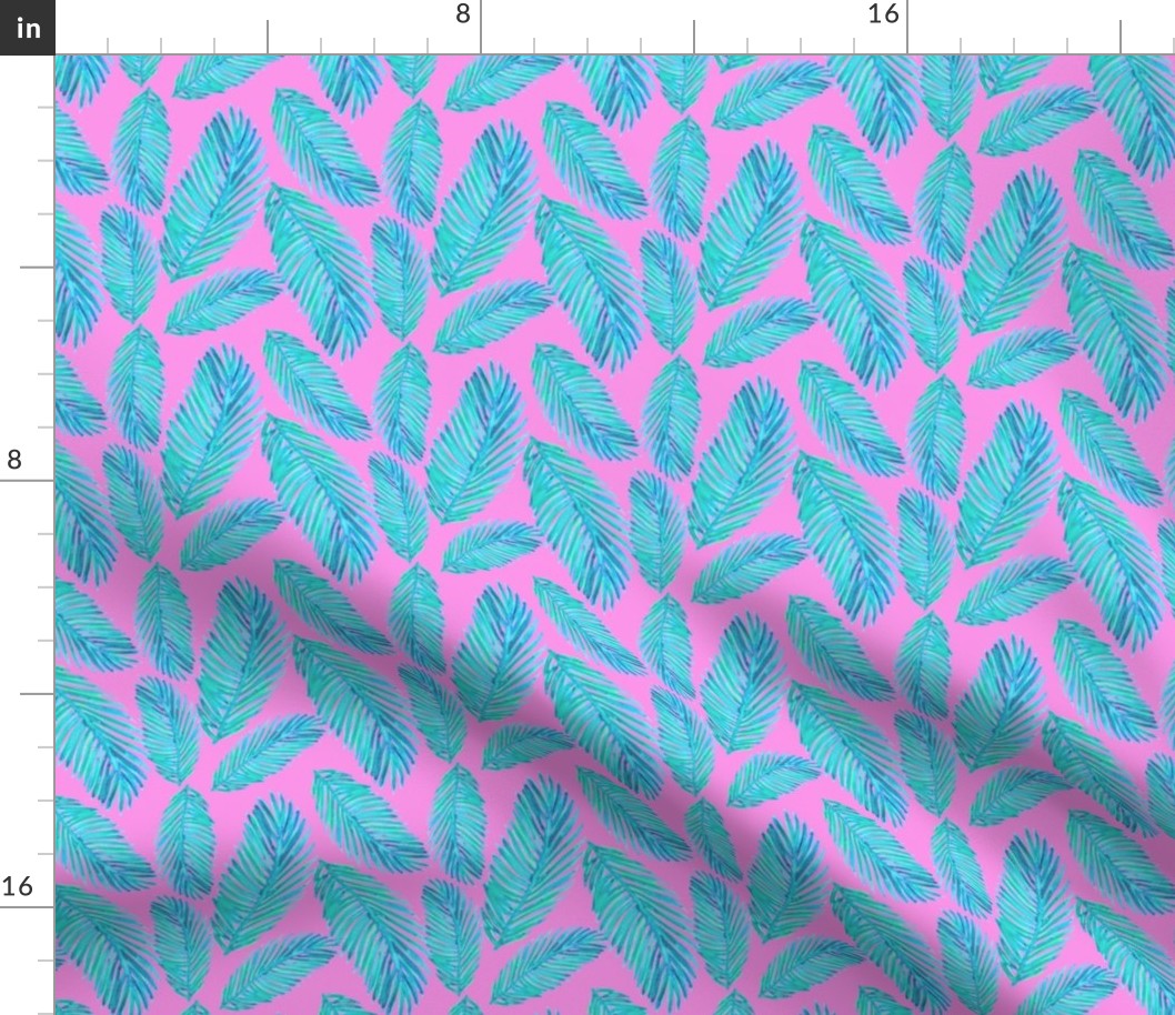 neon blue pink palm leaf pattern small