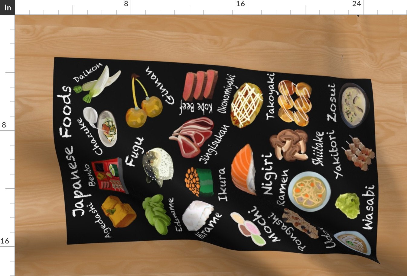 Japanese Foods Alphabet Tea Towel