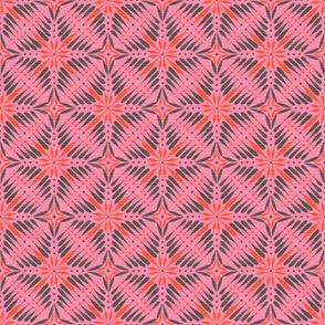 3 colour encaustic star grid / pink flame red brown