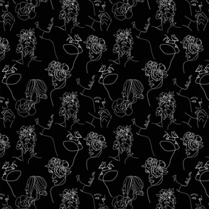Women's Faces with Flowers No. 2 Black - Small
