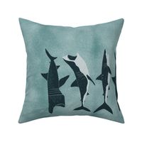 Great White Sharks and Basking Sharks placement print  dark gray