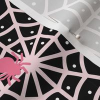 Large Scale Halloween Spiderwebs and Spiders Pink Black White Polkadots