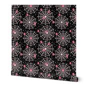 Large Scale Halloween Spiderwebs and Spiders Pink Black White Polkadots