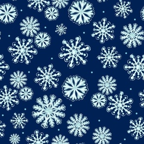 Large Scale Let it Snow Snowflakes on Navy Blue