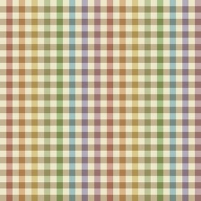 cream rainbow stripe gingham, 1/4" squares 