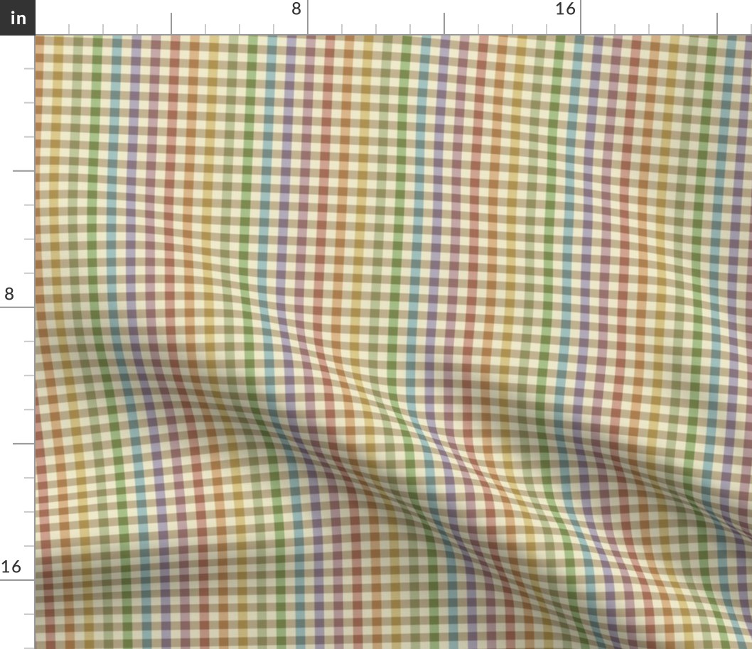 cream rainbow stripe gingham, 1/4" squares 