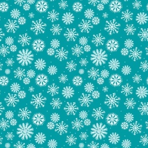 Medium Scale Let it Snow Snowflakes on Turquoise Blue