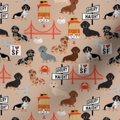 san fran dachshund fabric - travel dog fabric, San Francisco fabric California