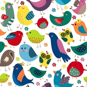 Large Scale Colorful Birds on White Background