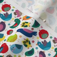 Small Scale Colorful Birds on White Background