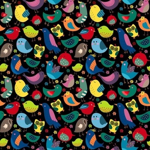 Medium Scale Colorful Birds on Black Background