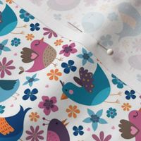 Small Scale Tweety Birds and Flowers on White