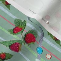 Raspberries and Ribbons with Buttons and Glass Stones