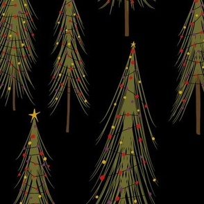 Christmas Tree Lot on a Black Background - 20x20