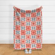Geometric Flowers- 70's Vintage Floral- Extra Large- Light Coral Background- Jumbo- Wallpaper- Home Decor