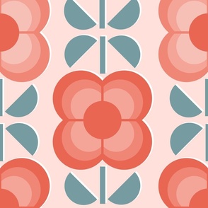 Geometric Flowers- 70's Vintage Floral- Extra Large- Light Coral Background- Jumbo- Wallpaper- Home Decor