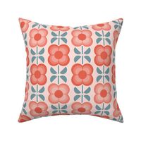 Geometric Flowers- 70's Vintage Floral- Small- Light Coral Background