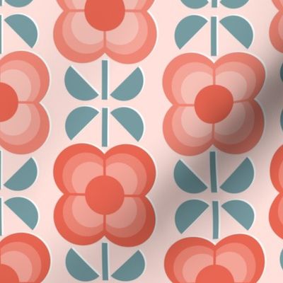 Geometric Flowers- 70's Vintage Floral- Small- Light Coral Background