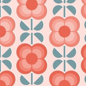 Geometric Flowers- 70's Vintage Floral- Small- Light Coral Background