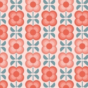 Geometric Flowers- 70's Vintage Floral- Mini- Light Coral Background- Small Scale- Face Mask