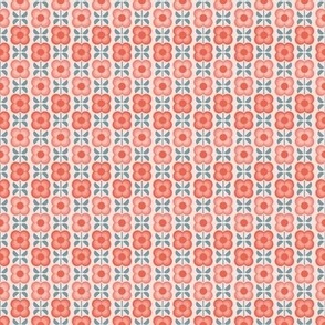 Geometric Flowers- 70's Vintage Floral- Micro- Light Coral Background- Small Scale- Quilting Blender- Face Mask